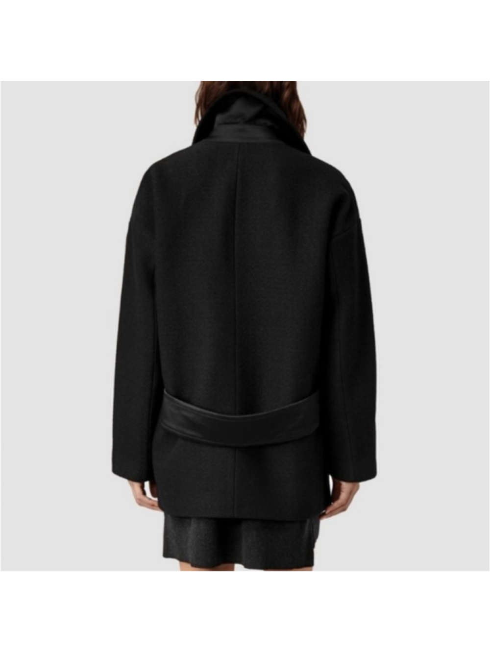 Women's ALLSAINTS Black Wool Blend Pea Coat US 0 Jaida Coat Oversized Boxy - Picture 2 of 10